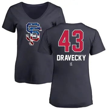 Women's Dave Dravecky San Francisco Giants Name and Number Banner Wave V-Neck T-Shirt - Navy