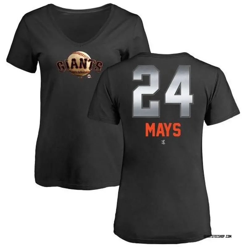 Women's Willie Mays San Francisco Giants Midnight Mascot V-Neck T-Shirt - Black